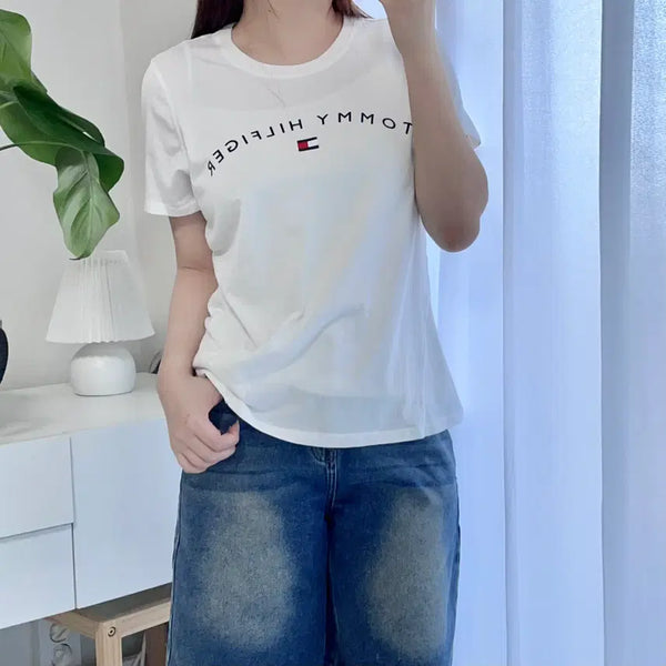[BUNJANG] Tommy Hilfiger White Logo Round Neck T-Shirt - Size M / [정품] 타미 화이트 일자로고 라운드 반팔티 [ M ]