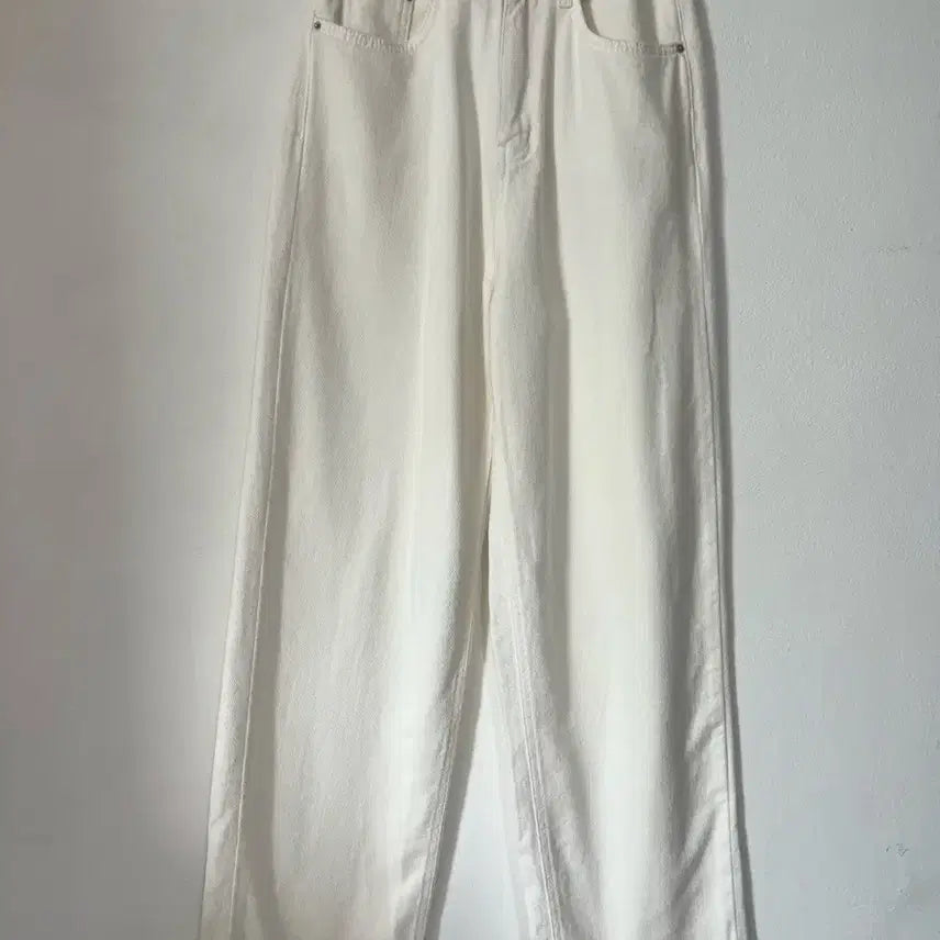 [BUNJANG] Ivory White Semi Wide Straight Fit Summer Pants / (미착용새상품) 여름 아이보리 화이트 세미 와이드 스트레이트핏 팬츠