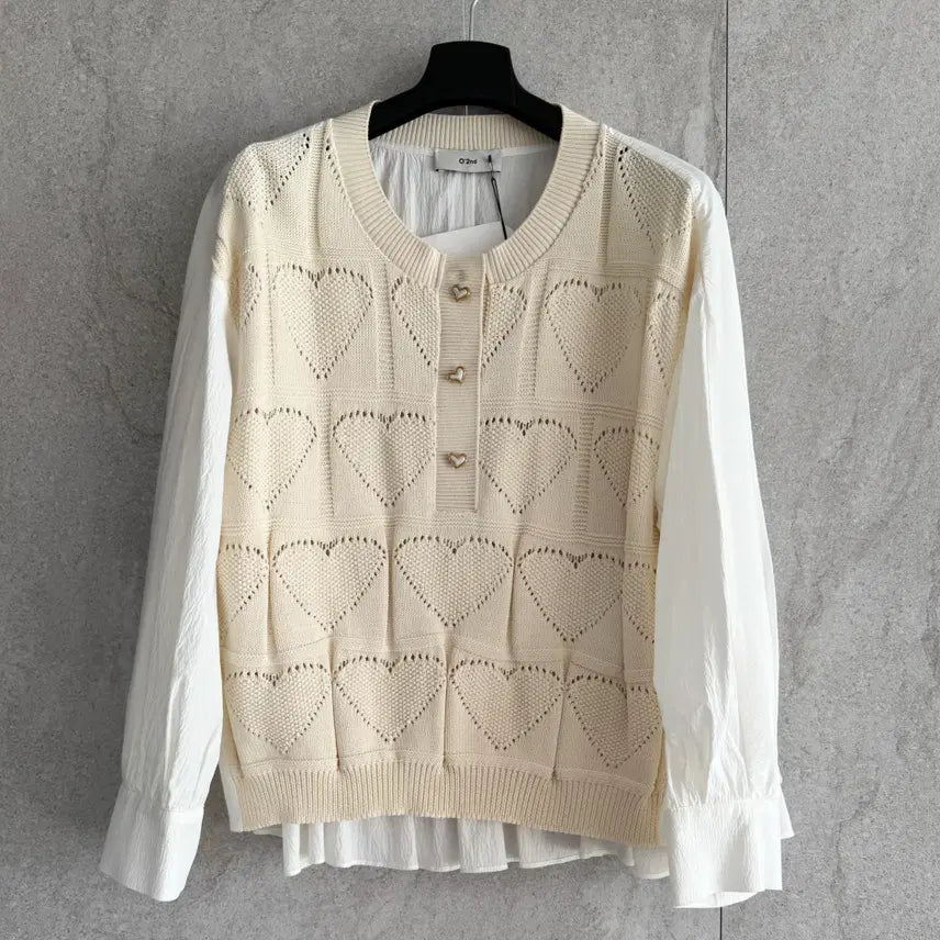 [BUNJANG] Osecon Texture Block Shirring Blouse / 오즈세컨 텍스처 블록 셔링 블라우스 새상품