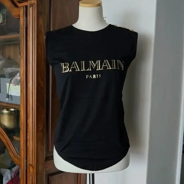 [BUNJANG] Balmain Black Sleeveless T-Shirt / 미사용/발망[정품]/프린트 민소매 티셔츠 블랙