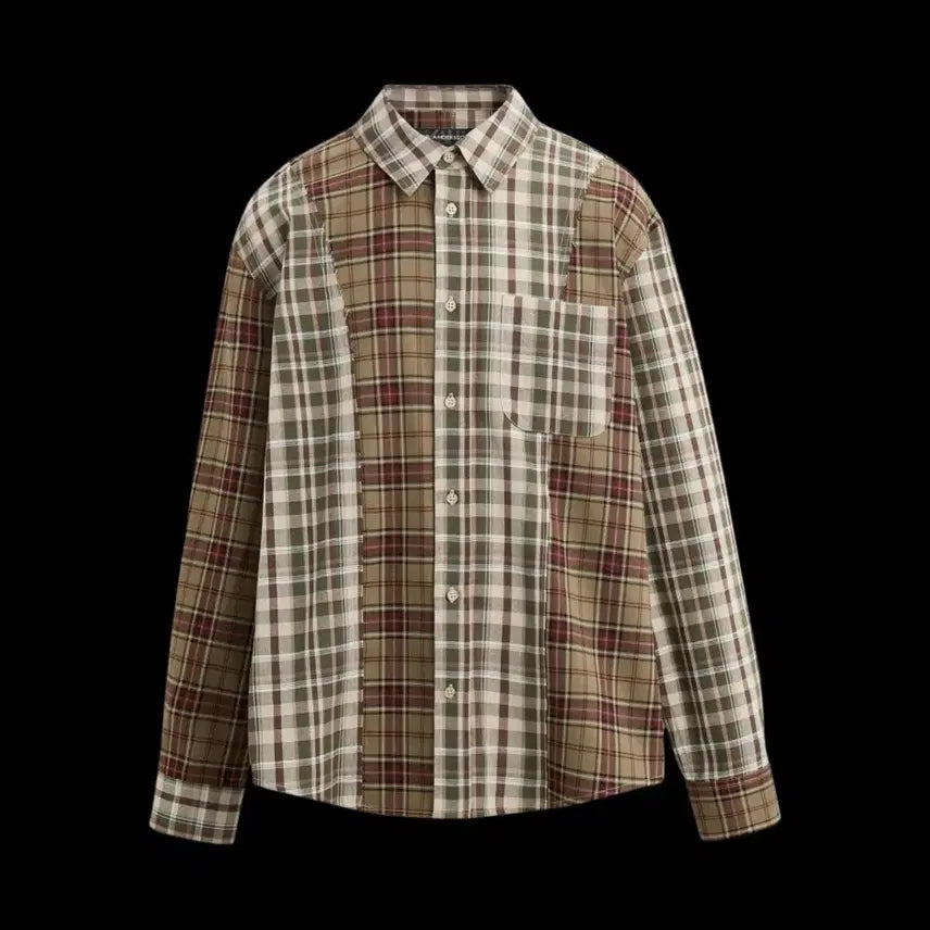 [BUNJANG] Zara x Andersson Bell Check Patchwork Shirt Cream Red / 자라 x 앤더슨벨 체크 패치워크 셔츠 크림 레드