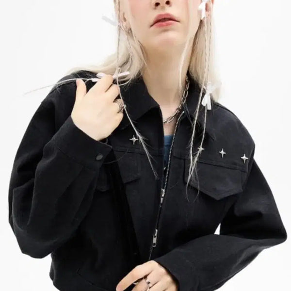 [BUNJANG] Love is True Black Denim Cropped Jacket / 러브이즈트루 흑청 크롭자켓