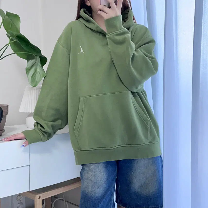 [BUNJANG] Jordan Olive White Logo Fleece Hoodie XXL / 조던 올리브 화이트로고 기모 후드티 [ XXL ]