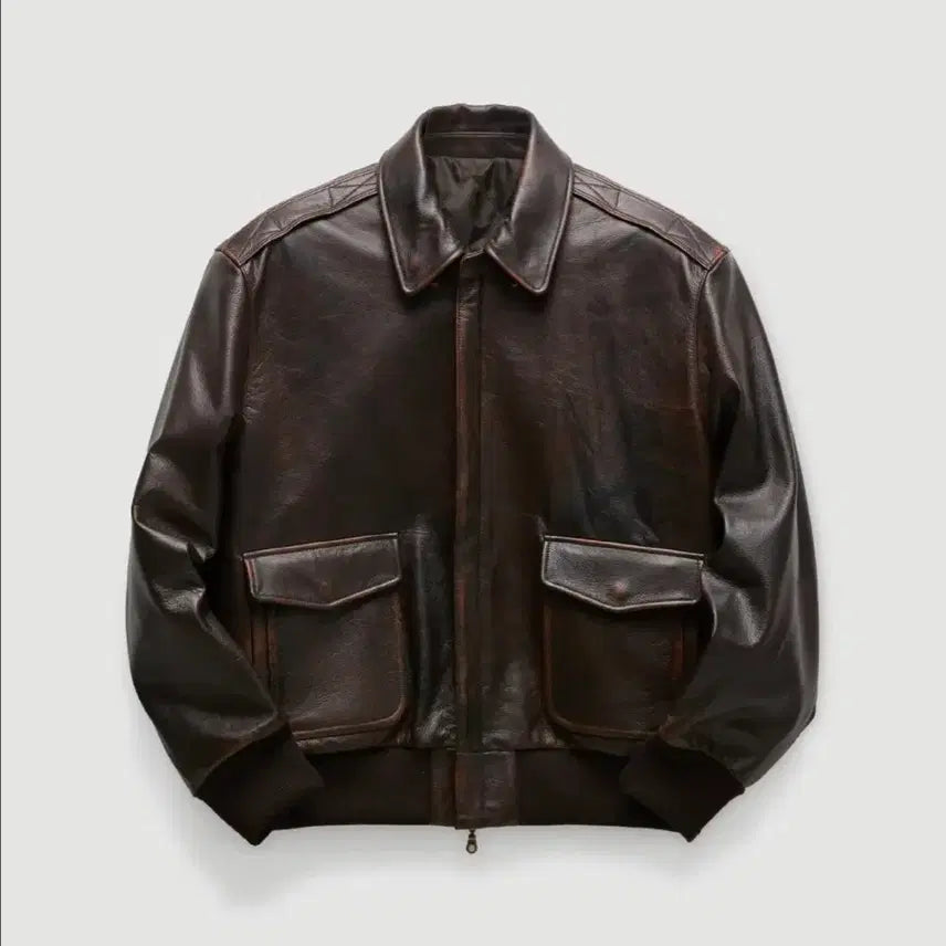 [BUNJANG] Coar Vintage Cow Skin A-2 Leather Jacket (Dark Brown) XL / 쿠어 빈티지 카우 스킨 A-2 레더 자켓 (다크브라운)XL