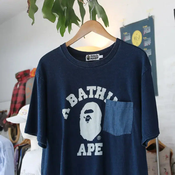 [BUNJANG] A Bathing Ape Indigo Pocket T-Shirt / (착용컷) 베이프 A Bathing Ape 인디고 포켓 반팔 티셔츠 L
