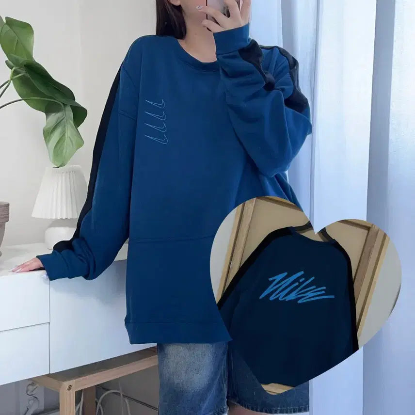 [BUNJANG] Nike Blue Multi Swoosh Pocket Sweatshirt XXL / 나이키 블루 멀티스우시 포켓 맨투맨 [ XXL ]