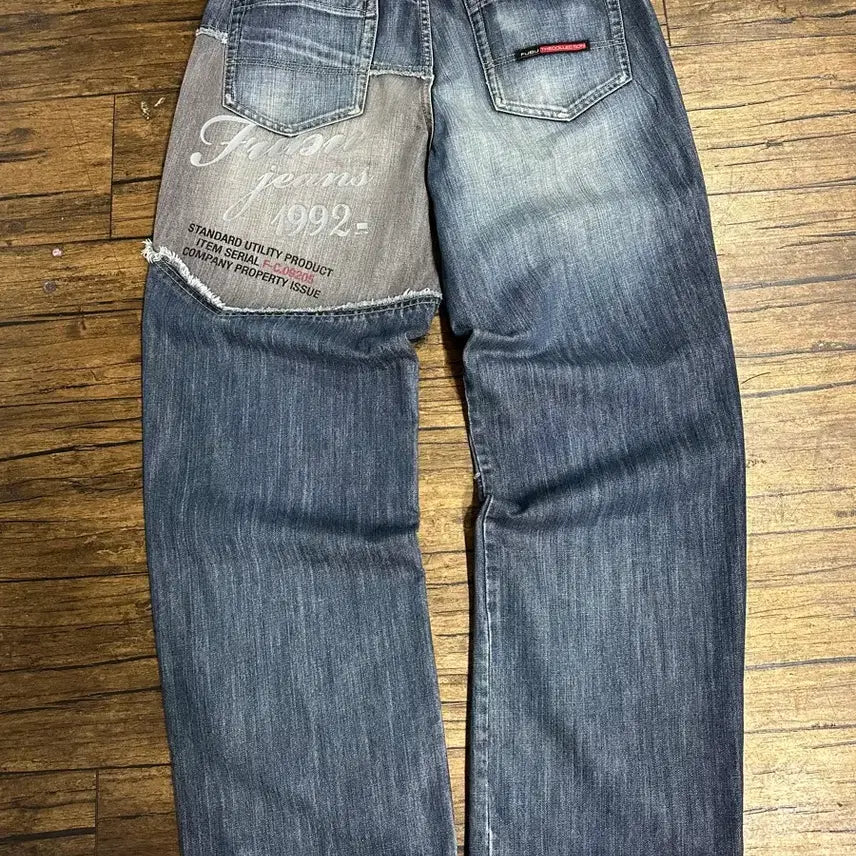 [BUNJANG] FUBU Y2K Patchwork Wide Denim Jeans / 푸부 FUBU JEANS COLLECTION Y2K 패치워크 와이드 데님