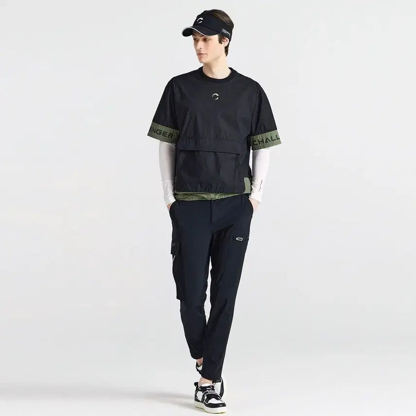 [BUNJANG] Challenger Lightweight Nylon Spandex Anorak Short Sleeve Golf Windbreaker Black M / 챌린저 경량 나일론스판 아노락 남성 반팔 골프바람막이 블랙 M 105추천