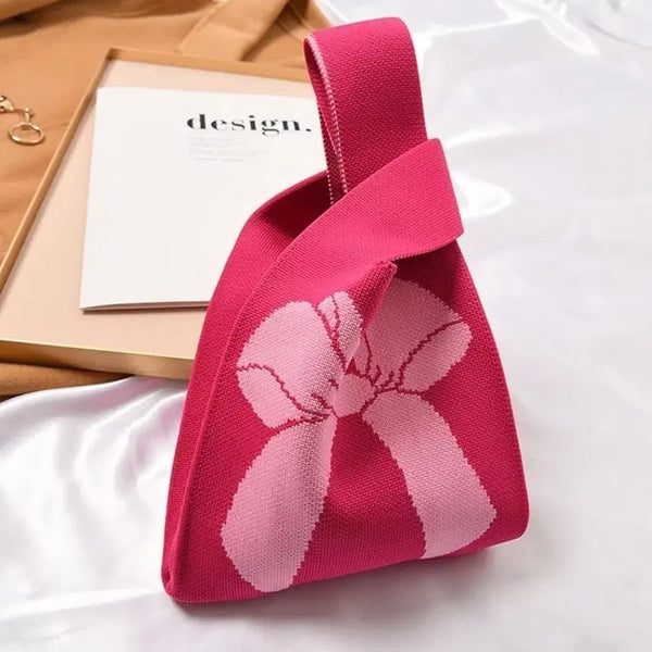 [BUNJANG] Hot Pink Knit Tote Bag with Ribbon Pattern / 핫핑크 니트백