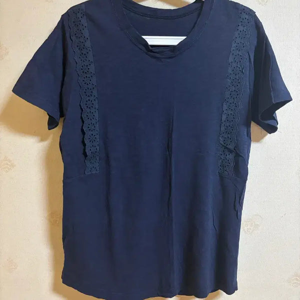 [BUNJANG] Navy Lace Short Sleeve T-Shirt / 네이비 레이스 반팔 티셔츠