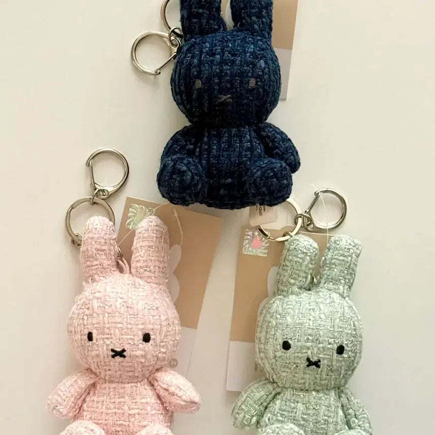 [BUNJANG] Miffy Tweed Plush Keyring Set (Navy, Mint, Pink) / 미피 네이비&민트&핑크 인형 키링 세트