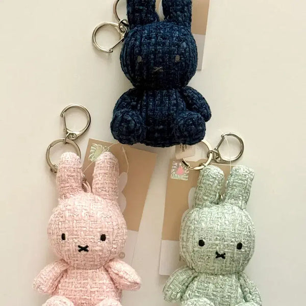 [BUNJANG] Miffy Tweed Plush Keyring Set (Navy, Mint, Pink) / 미피 네이비&민트&핑크 인형 키링 세트