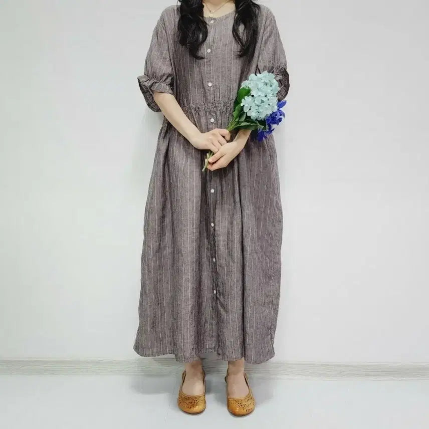 [BUNJANG] Stripe Linen Dress / 스트라이프 린넨 원피스