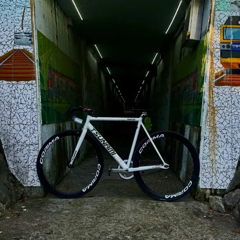 [BUNJANG] Tsunami SNM100 L Size Road Bike Frame (White) with 3T Stem, Spcake Crank, Corima Decal Wheelset / 쓰나미snm100화이트(대차만)