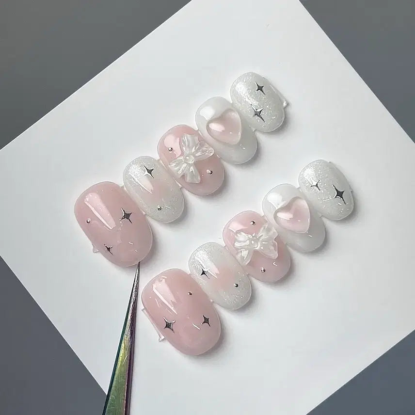 [BUNJANG] Pink Twinkle Handmade Nail Tips / 핑크트윙클 수제네일팁