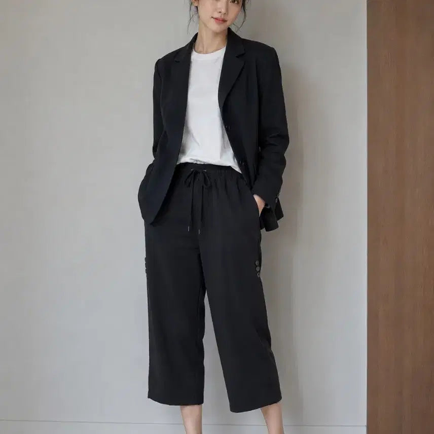 [BUNJANG] Black 8-part Cool Spandex Jjijimi Pants / 새상품/26 ~28/지지미 쿨스판 올밴딩 블랙 8부 팬츠