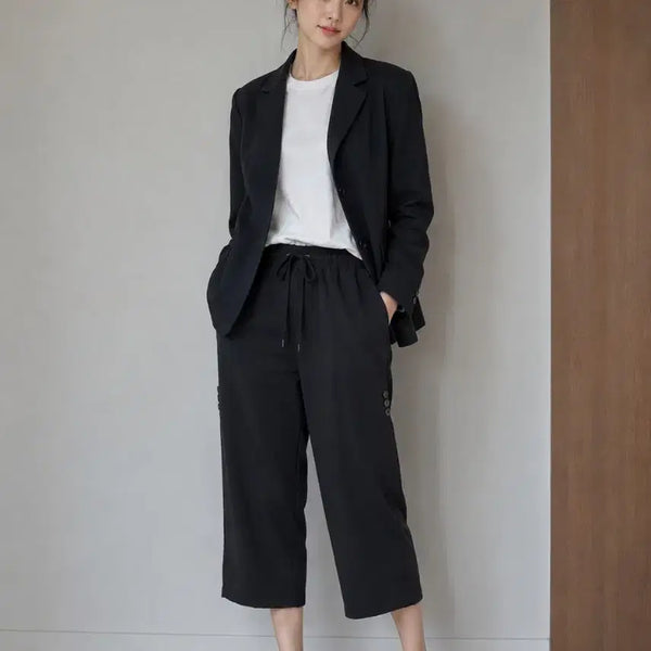 [BUNJANG] Black 8-part Cool Spandex Jjijimi Pants / 새상품/26 ~28/지지미 쿨스판 올밴딩 블랙 8부 팬츠