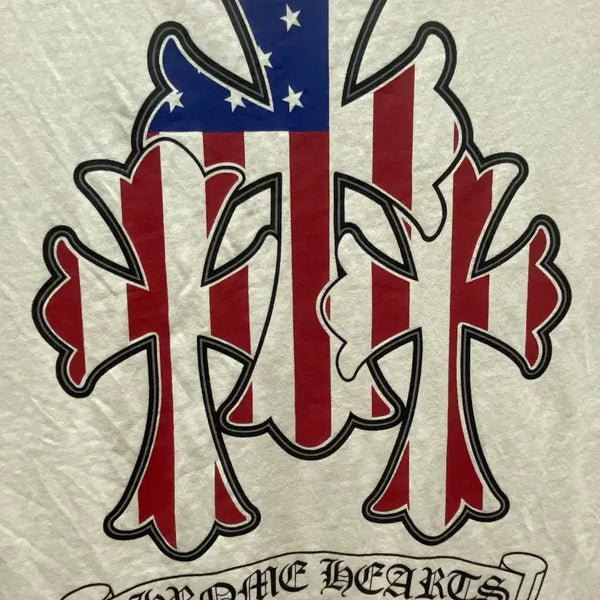 [BUNJANG] Chrome Hearts Short Sleeve T-Shirt USA Flag Pattern XL / 크롬하츠 반팔 티셔츠 미국 크로스 국기 패턴 (XL)