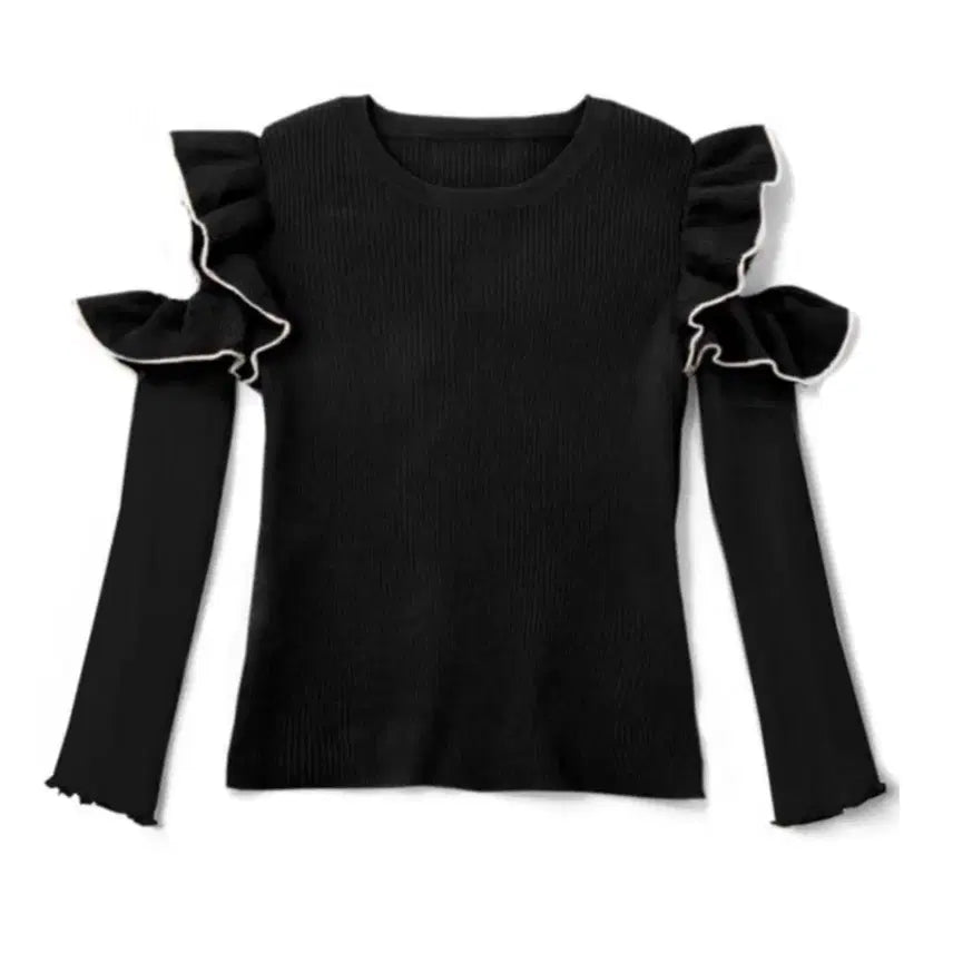 [BUNJANG] GRL Colorblock Frill Open Shoulder Knit / 배색 프릴 오픈 숄더 니트 GRL
