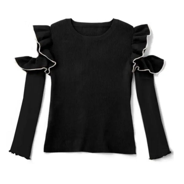 [BUNJANG] GRL Colorblock Frill Open Shoulder Knit / 배색 프릴 오픈 숄더 니트 GRL