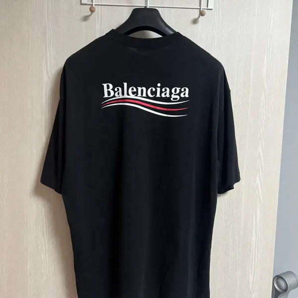 [BUNJANG] Balenciaga Wave Logo Short Sleeve Black T-Shirt / [극미중고,국내매장판] 발렌시아가 웨이브로고 반팔 블랙