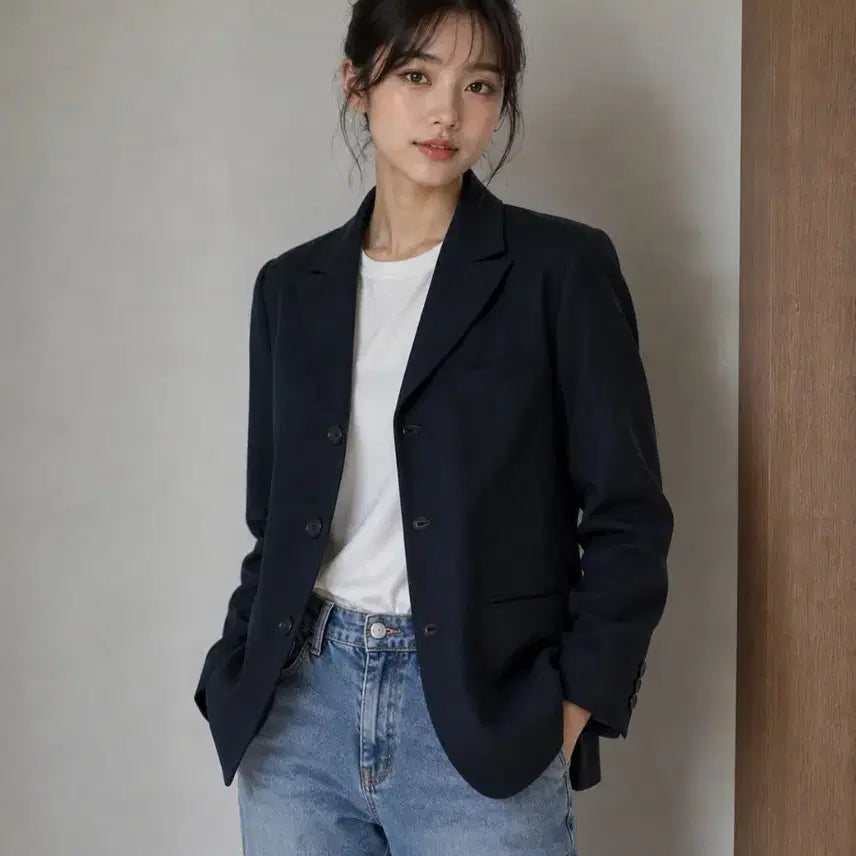 [BUNJANG] Imvely Navy Tailored Jacket / 77/임블리 네이비 테일러드 자켓