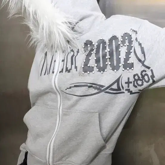 [BUNJANG] BE ACCESS Night Lab Faux Fur Hooded Zip-Up Grey / 비엑세스 나이트랩 퍼 후드 집업 그레이