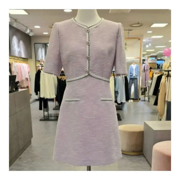 [BUNJANG] Roem Tweed Short Sleeve Color-Block Dress / 로엠 트위드 반팔 배색 원피스