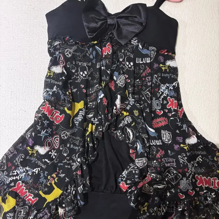 [BUNJANG] Punk Gyaru Skull Big Ribbon Slip Tank Top / 베메클깔 오네갸루 팝갸루 펑크갸루 해골 왕리본 슬립 나시