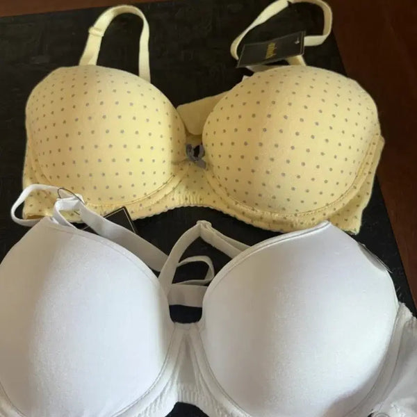 [BUNJANG] Yellow Dot Pattern Bra / White Bra / 옐로우 도트 패턴 브라 / 화이트 브라