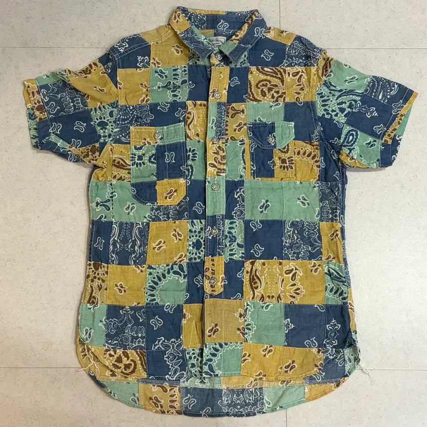 [BUNJANG] Studio D'atchisan Madras Patchwork Short-Sleeve Shirt / 스튜디오다치산 마드라스 패치워크 반팔셔츠