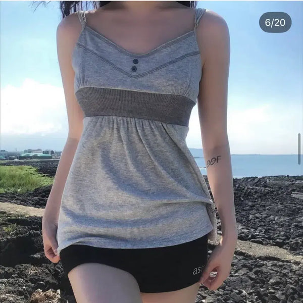 [BUNJANG] AzOn Back Ribbon Sleeveless Top - Grey / 애즈온 백 리본 슬리브리스 그레이 back ribbon sleeveles