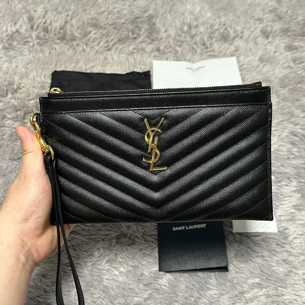 [BUNJANG] Saint Laurent Matelassé Bill Pouch Clutch Black / [풀구성] 입생로랑 마틀라세 빌 파우치 클러치 블랙