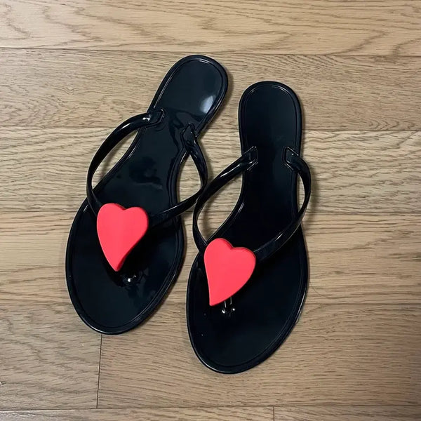 [BUNJANG] Poppa Paris Red Heart Jelly Slides (240-245mm) / 240-245 / 뽀빠파리 레드 하트 젤리 쪼리