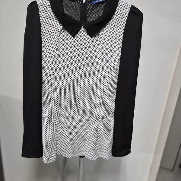 [BUNJANG] Patterned Blouse Black and White / 블라우스 블랙 화이트 패턴