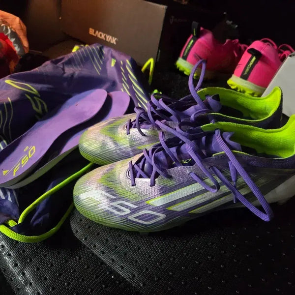 [BUNJANG] Adidas F50 Elite FG Soccer Cleats - Purple/Fluorescent (Size 260) / 아디다스 축구화 F50 엘리트 fg 퍼플 형광