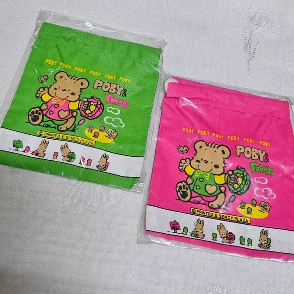 [BUNJANG] Phobby & Friends Mini Drawstring Pouch / 포비앤프렌즈 미니 정리주머니 파우치 조리개 고전문구 곰돌이 캐릭터 레트로 빈티지 소품