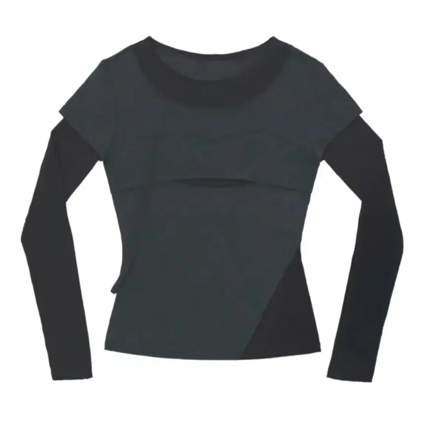 [BUNJANG] OHOS Layered Shoulder Strap Long Sleeve T-Shirt Charcoal / 오호스 Layered Shoulder Strap Long sleeve