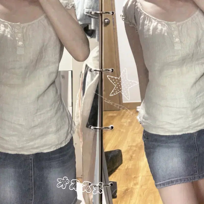 [BUNJANG] Brandy Melville Clairelis Linen Blouse / 브랜디멜빌 클래어리스 린넨 블라우스