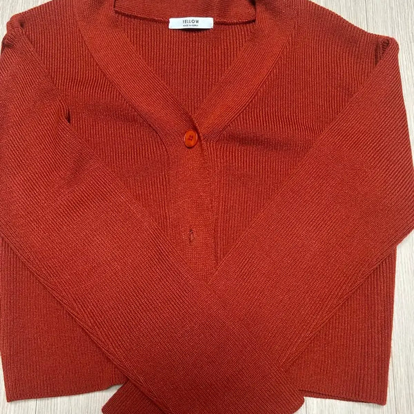 [BUNJANG] Yellow Brand Orange V-Neck Cardigan / 옐로우 가디건 오렌지