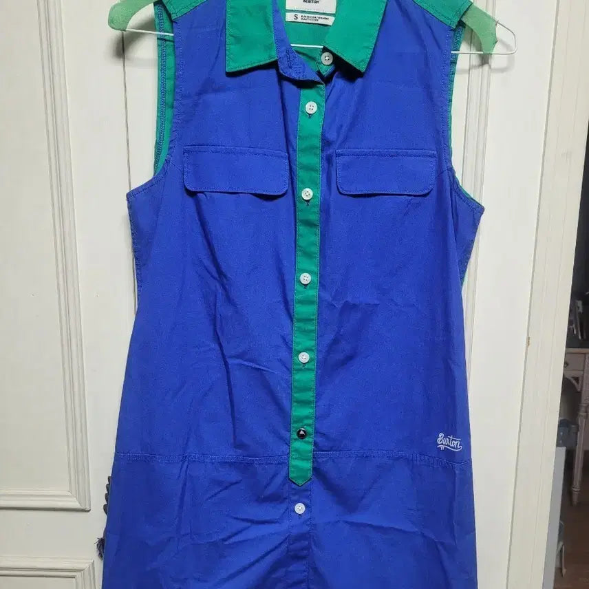 [BUNJANG] Button Shirt Dress (Blue/Green) / 버튼 블루/그린 셔츠 원피스