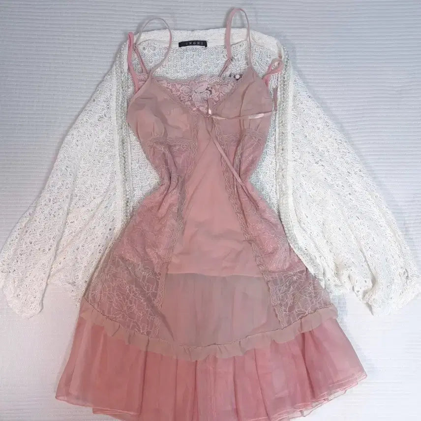 [BUNJANG] Cruvintage Fairy Pink Slip Vintage Coordi Set / 코디세트) 크루빈티지 핑크 페어리 슬립 빈티지 코디세트 가오리 잉그니
