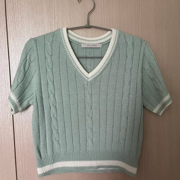 [BUNJANG] Coincoz Mink Summer Short-Sleeve V-Neck Knit / 코인코즈 민크 여름 반팔 니트 브이넥