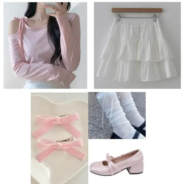 [BUNJANG] Balletcore Fashion Set / 발레코어 코디 세트(옷, 치마, 머리핀, 양말, 구두 세트)