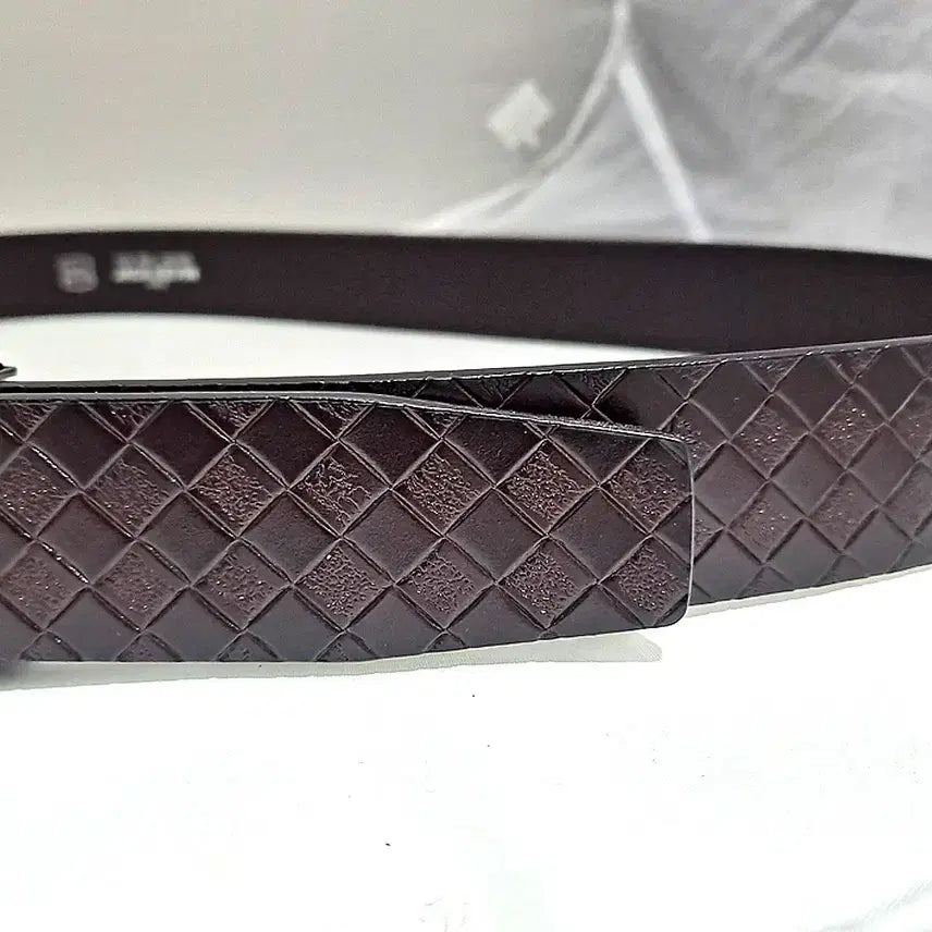 [BUNJANG] Dark Brown Lattice Full Grain Leather Belt / (무배)격자통가죽 다크브라운 벨트2838