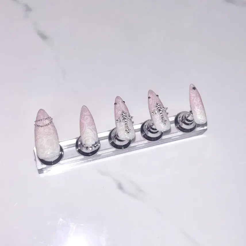 [BUNJANG] Handmade Nail Tips Lace Cross Cubic / 수제 네일팁 레이스 십자가 큐빅 판매