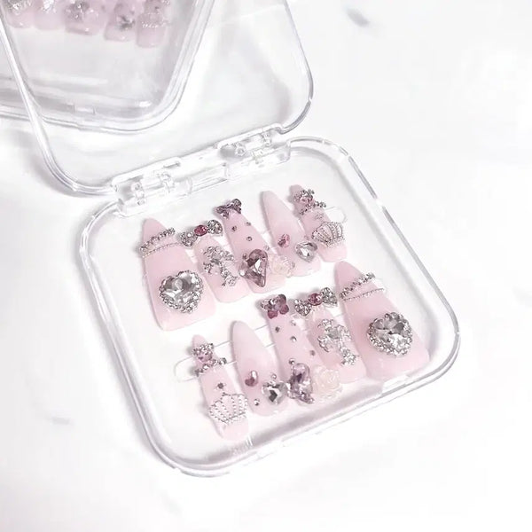 [BUNJANG] Handmade Pink Cubic Gal Japanese-Style Nail Tips / 수제 네일팁 핑크 큐빅 갸루 양산형 스나계 판매