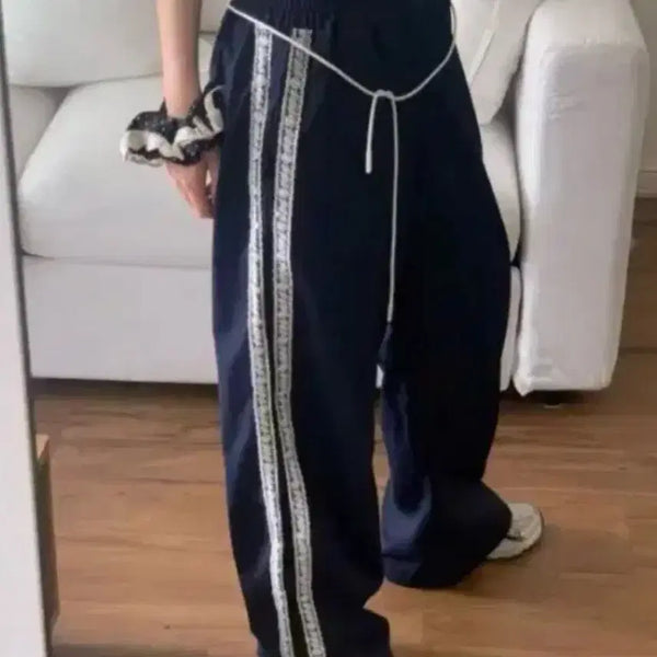 [BUNJANG] Women's Navy Stripe Track Pants / 여성 트랙팬츠 네이비 스트라이프 밴딩 / 에이블리 / 교신가능