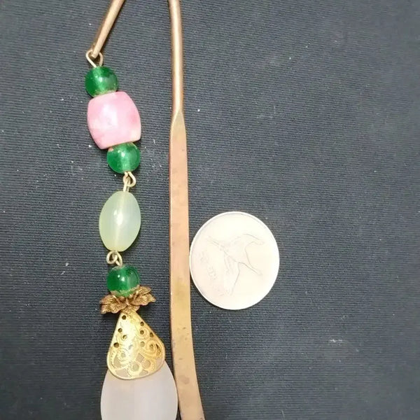 [BUNJANG] Antique Hairpin Adorned with White Jade and Jadeite / 골동 백옥 비취보석 장식된 비녀