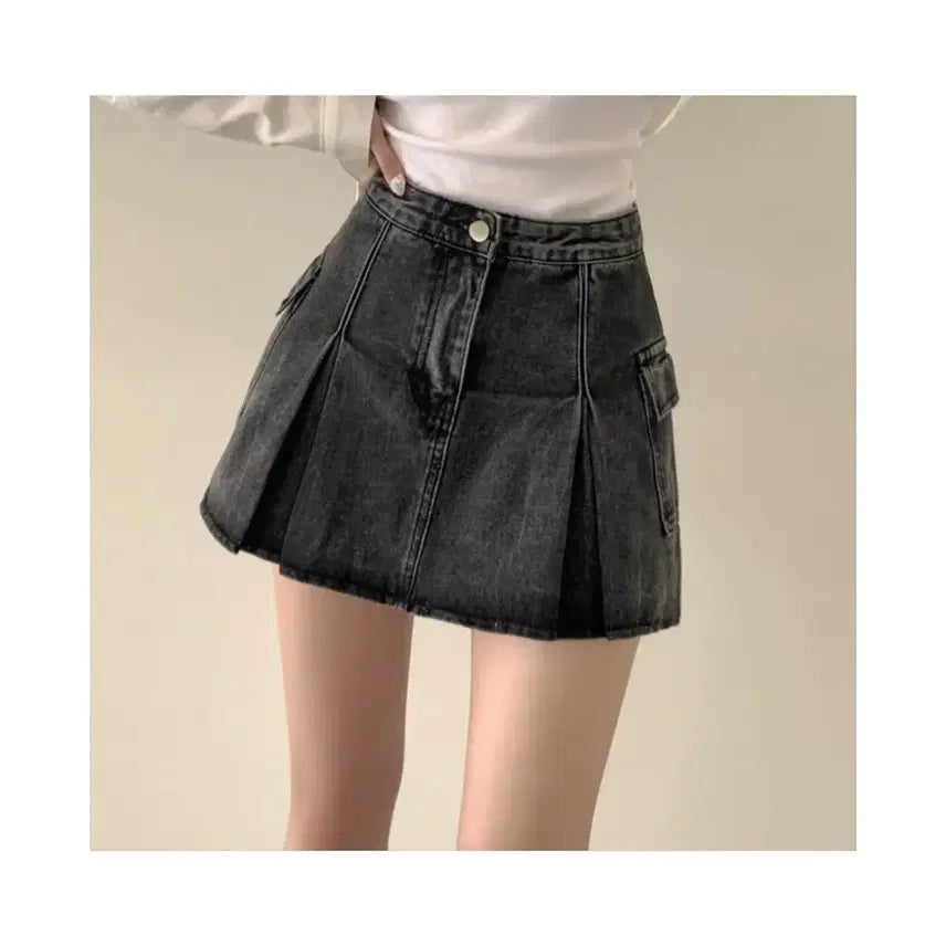 [BUNJANG] Black Mini Denim Skirt / 흑청색 미니 청치마